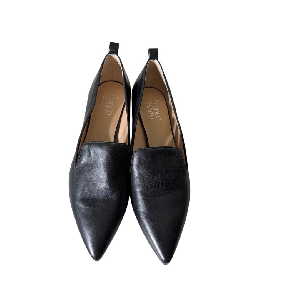 Franco Sarto L-VIANNA Black Leather Pointed Toe Block Heel Loafers Womens 9.5M